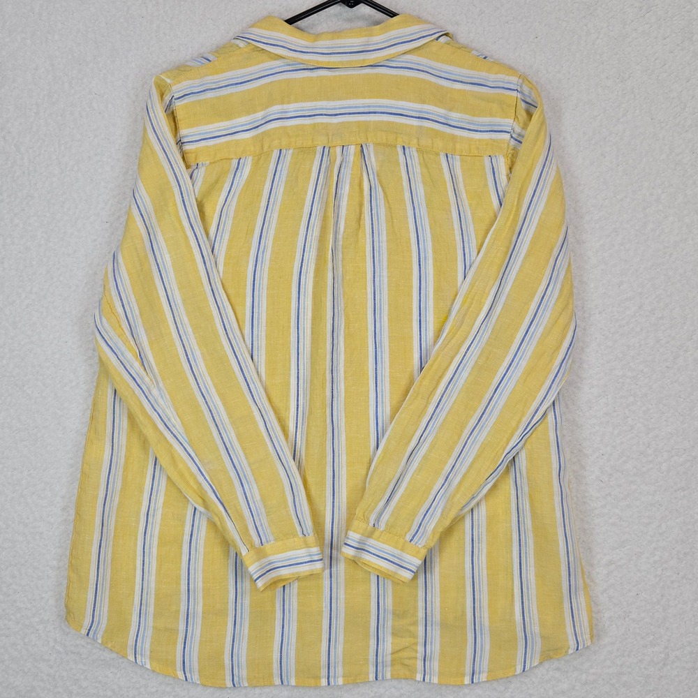 J. Jill Love Linen Tunic M Yellow Blue Stripe Coastal Mediterranean Popover - Picture 6 of 13
